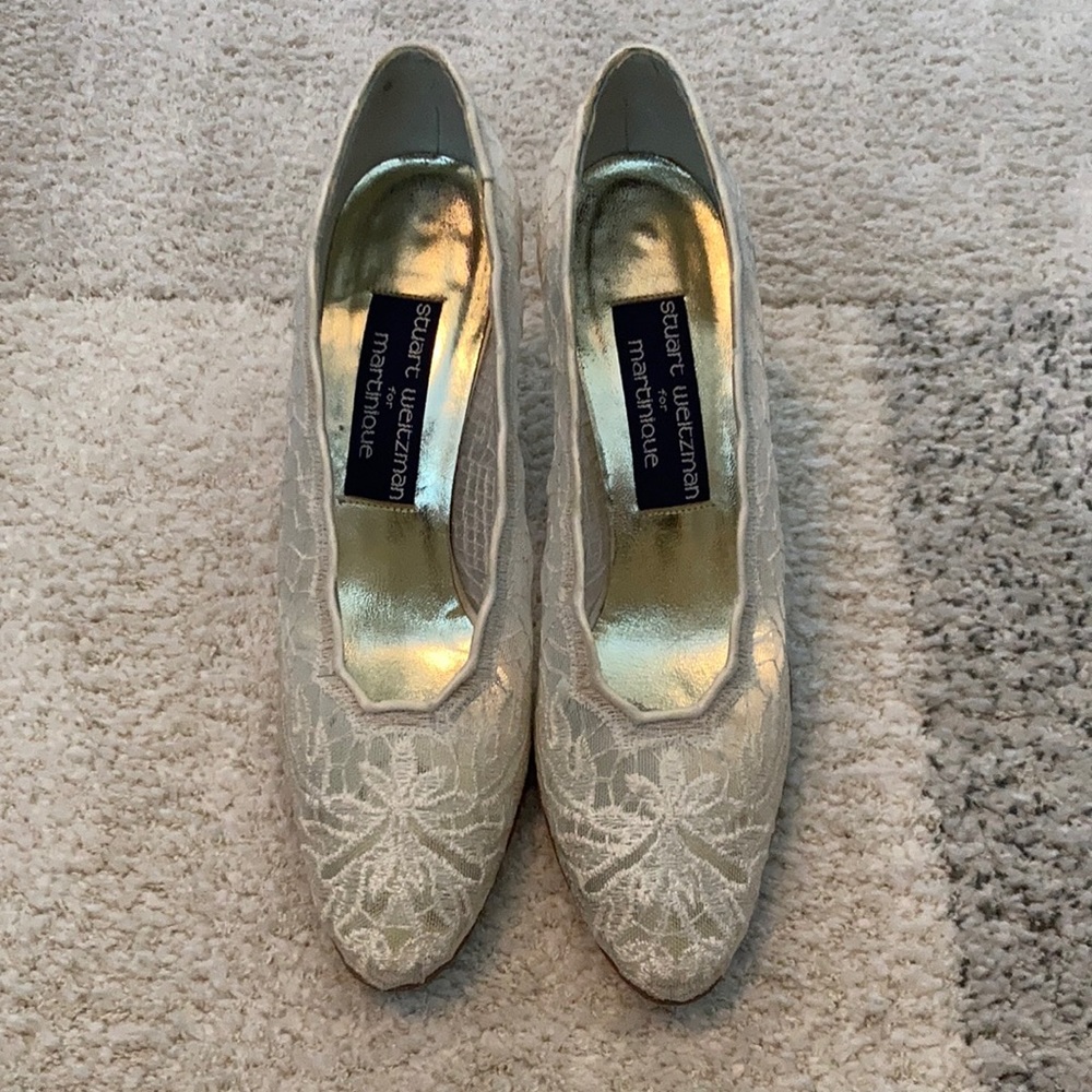 Vintage Stuart Weitzman for Martinique Lace Heels Off-White Size 7 - Picture 2 of 8